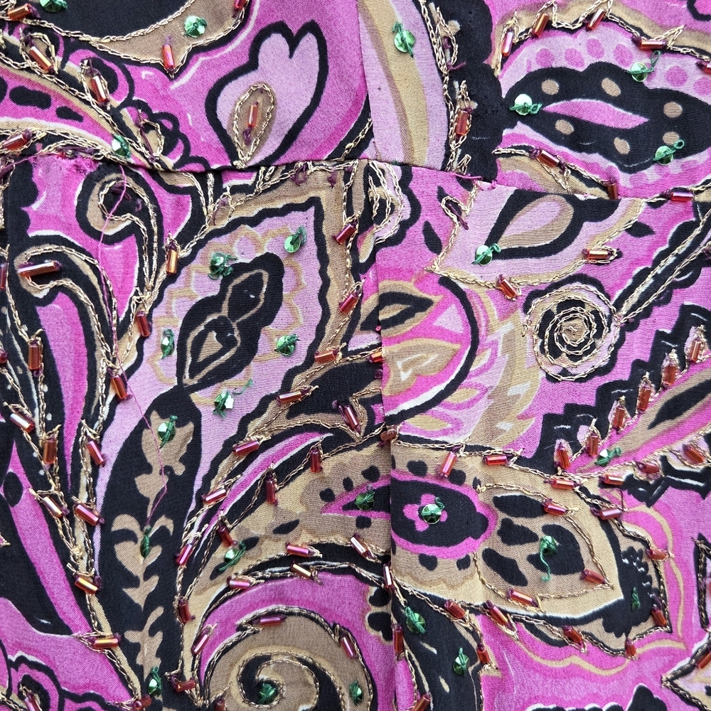 Anna Sui Vintage Pink Paisley Sleeveless Sequined Sheath Dress Size 10 2001 - Picture 4 of 7